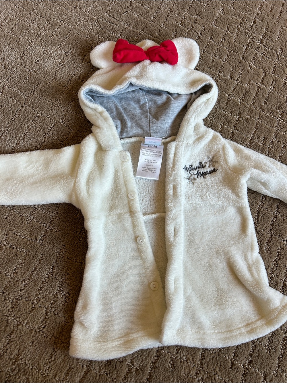 Disney Cream Minnie Mouse Hooded Jacket with Red Bow